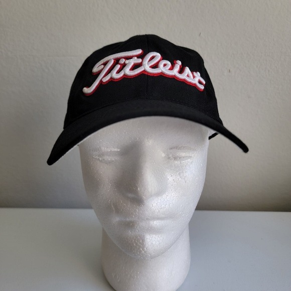 Titleist FootJoy FJ Golf Strapback Hat Cap Logo Black Red Adjustable‎ Men - Picture 1 of 10